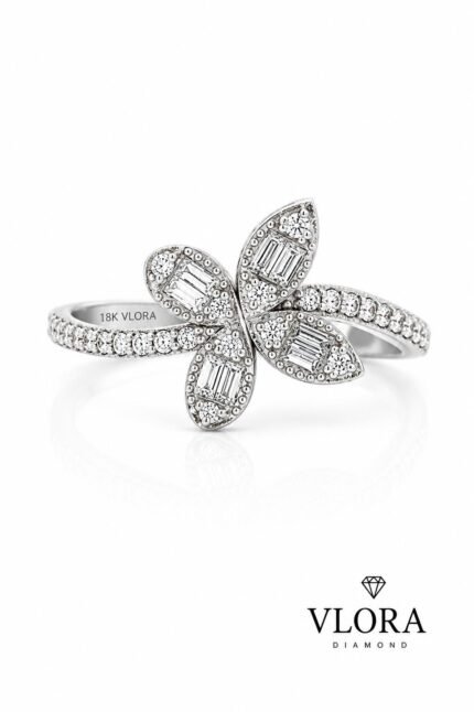 Four Petal Baguette Flower Ring