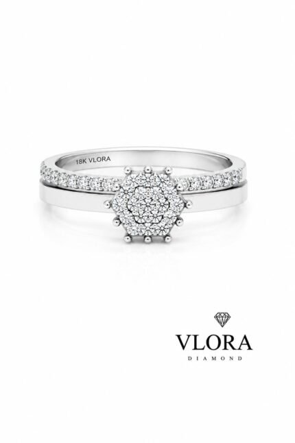 Hexagon Cluster Twin Ring Set