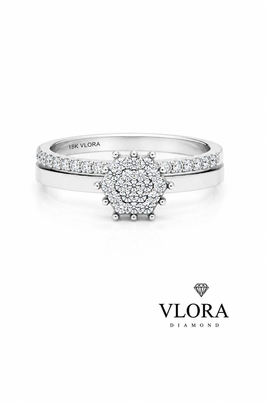 Hexagon Cluster Twin Ring Set Hexagon Cluster Twin Ring Set