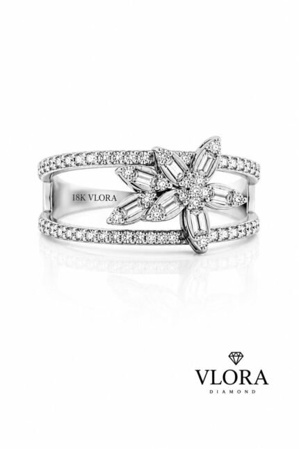Open Baguette Flower Ring