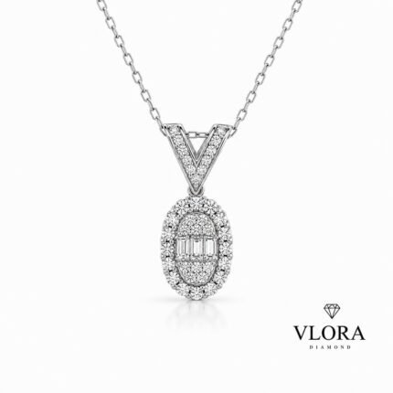 Oval Baguette Cluster Pendant Necklace