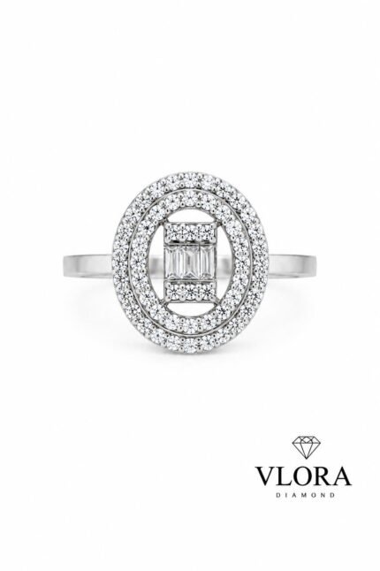 Oval Double Halo Baguette Ring
