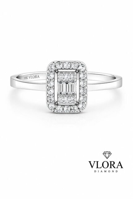 Rectangular Baguette Halo Ring