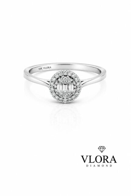 Round Halo Baguette Ring