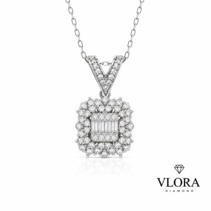 Square Baguette Cluster Pendant Necklace