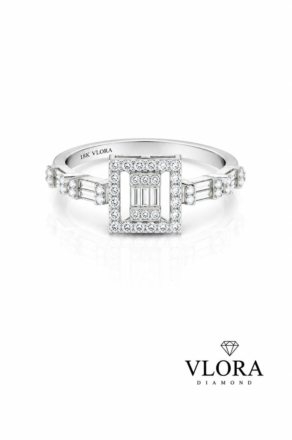 Square Halo Baguette Ring with Baguette Shoulders Square Halo Baguette Ring with Baguette Shoulders