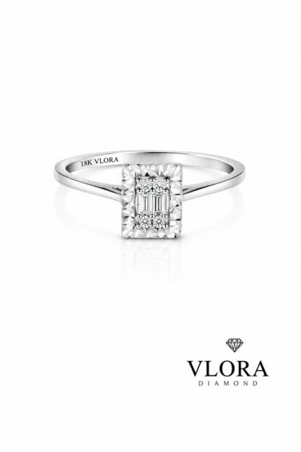 Textured Rectangular Halo Ring