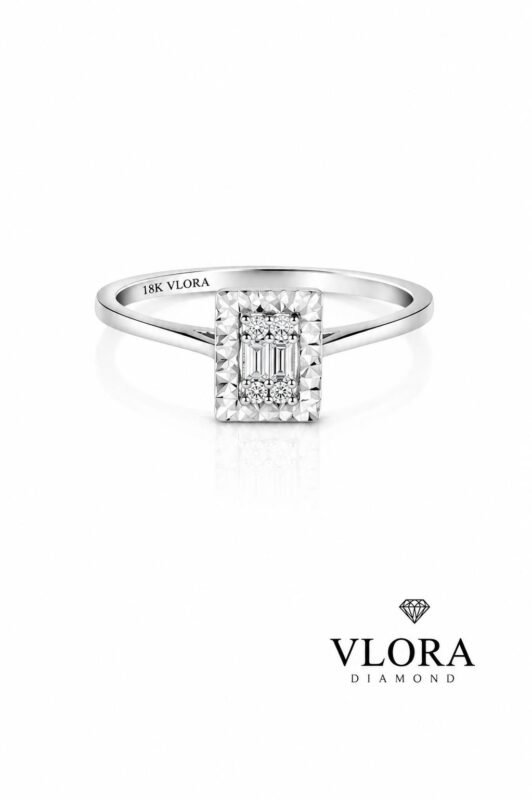 Textured Rectangular Halo Ring